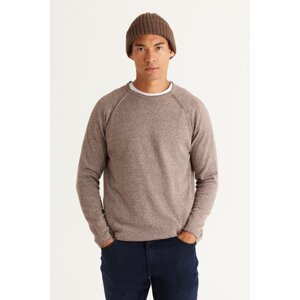 AC&Co / Altınyıldız Classics Men's Brown-ecru Standard Fit Regular Cut Crew Neck Cotton Muline Patterned Knitwear Sweater