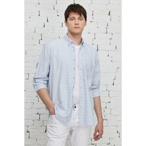 ALTINYILDIZ CLASSICS Men's White-Blue Comfort Fit Comfy Cut Buttoned Collar Cotton Check Shirt.