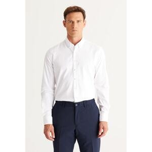 ALTINYILDIZ CLASSICS Men's White Slim Fit Narrow Cut Button Collar Cotton Gabardine Shirt