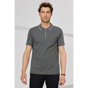 ALTINYILDIZ CLASSICS Men's Anthracite Slim Fit Narrow Cut Polo Neck Jacquard T-Shirt