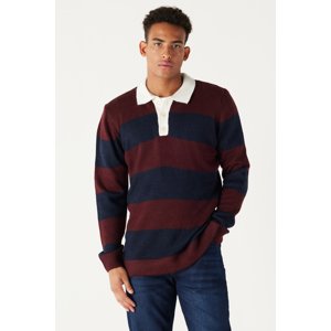 AC&Co / Altınyıldız Classics Men's Burgundy-Navy Blue Standard Fit Normal Cut Polo Neck Raised Soft Textured Knitwear Sweater