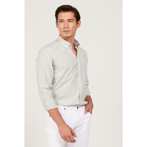 AC&Co / Altınyıldız Classics Men's Green-White Slim Fit Slim Fit Button-down Collar Cotton Striped Shirt