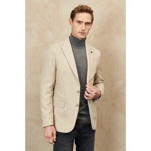 ALTINYILDIZ CLASSICS Men's Beige Slim Fit Slim Fit Dovetail Collar Patterned Jacket