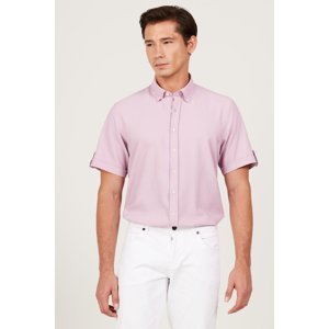 AC&Co / Altınyıldız Classics Men's Lilac Slim Fit Slim Fit Shirt with Hidden Buttons and Short Sleeves.
