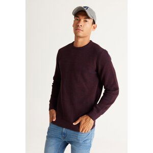 AC&Co / Altınyıldız Classics Men's Burgundy-navy blue Standard Fit Regular Cut Crew Neck Patterned Knitwear Sweater