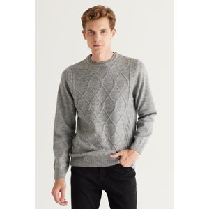 ALTINYILDIZ CLASSICS Men's Gray Melange Standard Fit Normal Cut Crew Neck Raised Soft Textured Knitwear Sweater