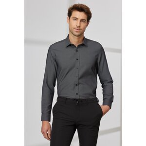 ALTINYILDIZ CLASSICS Men's Black Slim Fit Narrow Cut Classic Collar Cotton Dobby Shirt