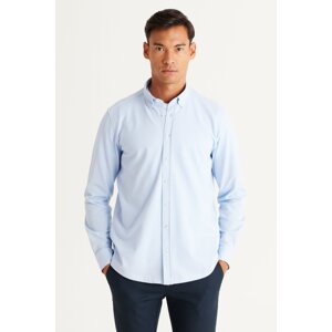 ALTINYILDIZ CLASSICS Men's Light Blue Slim Fit Slim Fit Button-down Collar Pique Patterned Knitted Shirt.