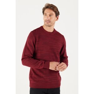 ALTINYILDIZ CLASSICS Men's Claret Red-black Standard Fit Regular Cut Crew Neck Textured Patterned Knitwear Sweater.