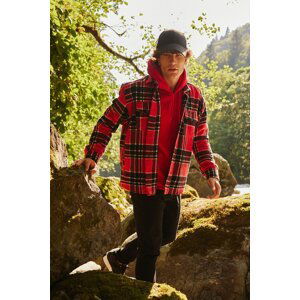 AC&Co / Altınyıldız Classics Men's Red-black Oversize Wide Cut Buttoned Collar Checkered Winter Shirt Jacket