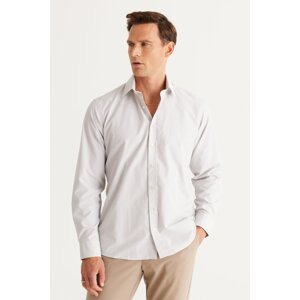 ALTINYILDIZ CLASSICS Men's White-Beige Comfort Fit Comfortable Cut, Classic Collar Checked Cotton Shirt.