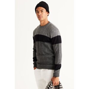 AC&Co / Altınyıldız Classics Men's Grey-anthracite Standard Fit Normal Cut Crew Neck Colorblok Patterned Knitwear Sweater.