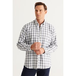 ALTINYILDIZ CLASSICS Men's Ecru-Navy Blue Comfort Fit Relaxed Cut Buttoned Collar Flannel Lumberjack Shirt