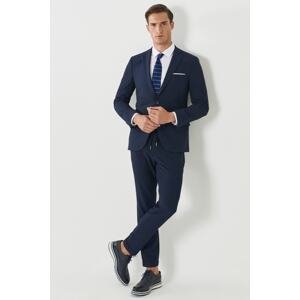 ALTINYILDIZ CLASSICS Men's Navy Blue Slim Fit Narrow Cut Mono Collar Dobby Navy Blue Suit