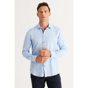 ALTINYILDIZ CLASSICS Men's Blue Slim Fit Slim Fit Classic Collar 100% Cotton Dobby Shirt.