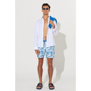 ALTINYILDIZ CLASSICS Men's White-Navy Blue Standard Fit Patterned Quick Drying Pocket Swimsuit