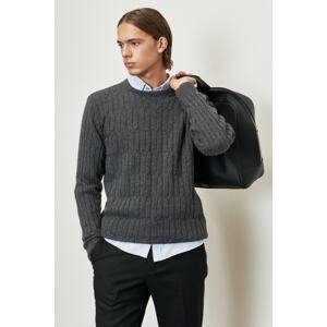 AC&Co / Altınyıldız Classics Men's Dark Gray Standard Fit Regular Cut Crew Neck Jacquard Knitwear Sweater