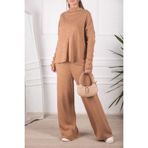 armonika Women's Mink Thick Ribbed Stand-Up Collar Sleeve Buttoned Knitwear Suit