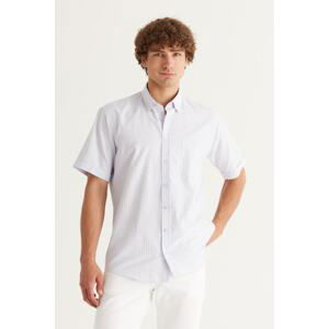 ALTINYILDIZ CLASSICS Men's White-blue Comfort Fit Comfy Cut Buttoned Collar Check Short Sleeve Shirt.