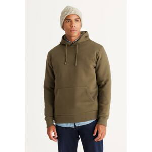 AC&Co / Altınyıldız Classics Men's Khaki Standard Fit Normal Cut, Fleece Inner 3 Threads Hooded Kangaroo Pocket Cotton Sweatshirt.