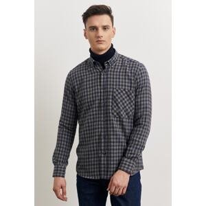 AC&Co / Altınyıldız Classics Men's Grey-navy Blue Slim Fit Slim Fit Button-down Collar Gingham Lumberjack Shirt