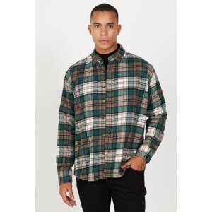 AC&Co / Altınyıldız Classics Men's Khaki Brown Oversize Loose Cut Button Collar Plaid Patterned Lumberjack Winter Shirt Jacket