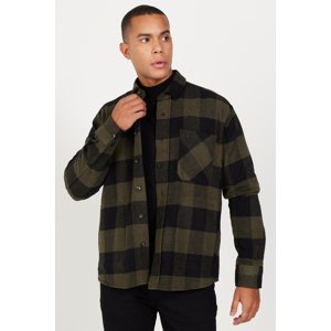 AC&Co / Altınyıldız Classics Men's Khaki-Black Oversize Loose Cut Button Collar Plaid Patterned Lumberjack Winter Shirt Jacket