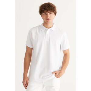 ALTINYILDIZ CLASSICS Pánske biele tričko s vyhrňovacím golierom 100% bavlna slim fit slim fit polo výstrih s krátkym rukávom.