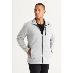 AC&Co / Altınyıldız Classics Men's Gray Melange Standard Fit High Bato Collar Pocket Zipper Cold Proof Sweatshirt Fleece Jacket