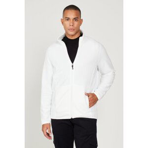 AC&Co / Altınyıldız Classics Men's White Anti-pilling Anti-Pilling Standard Fit High Bato Collar Sweatshirt Fleece Jacket