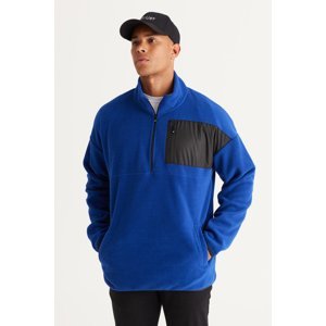 AC&Co / Altınyıldız Classics Men's Saks Oversize Wide Cut High Bato Collar Pocket Detailed Zippered Cold Proof Fleece Sweatshirt