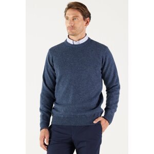 AC&Co / Altınyıldız Classics Men's Aviator Blue Standard Fit Regular Fit Crew Neck Jacquard Wool Knitwear Sweater