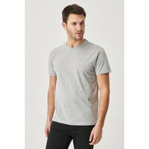 AC&Co / Altınyıldız Classics pánske sivé melanžové bavlnené tričko slim fit slim fit crewneck s krátkym rukávom.