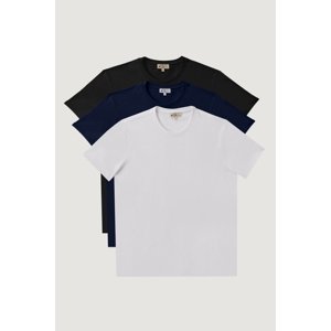 AC&Co / Altınyıldız Classics Men's Black-navy blue-white Slim Fit Narrow Cut Crew Neck Pack of 3 100% Cotton T-Shirts