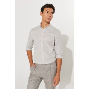 AC&Co / Altınyıldız Classics Men's Gray Tailored Slim Fit Slim Fit Buttoned Collar Linen Look 100% Cotton Flamed Shirt
