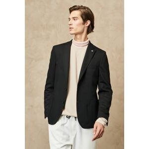 ALTINYILDIZ CLASSICS Men's Black Slim Fit Narrow Cut Mono Collar Diagonal Patterned Jacket