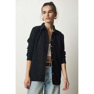 Happiness İstanbul Women's Black Ribbed Velvet Woven Jacket Shirt