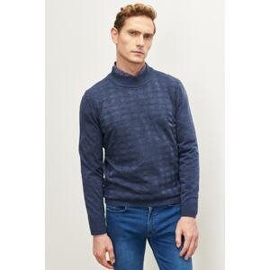 ALTINYILDIZ CLASSICS Men's Indigo Standard Fit Normal Cut Half Turtleneck Knitwear Sweater.