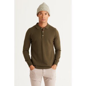 ALTINYILDIZ CLASSICS Men's Khaki Standard Fit Normal Cut Polo Neck Jacquard Knitwear Sweater