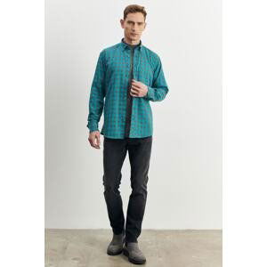 ALTINYILDIZ CLASSICS Men's Mint Gray Comfort Fit Relaxed Cut Buttoned Collar Checkered Flannel Lumberjack Shirt