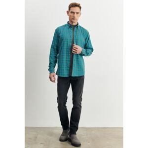 ALTINYILDIZ CLASSICS Men's Mint Gray Comfort Fit Relaxed Cut Button Collar Checked Flannel Lumberjack Shirt