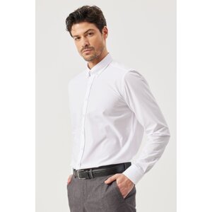 ALTINYILDIZ CLASSICS Men's White Slim Fit Narrow Cut Button Collar Patterned Shirt