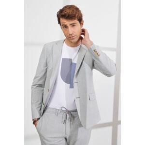 ALTINYILDIZ CLASSICS Men's Light Gray Slim Fit Slim Fit Mono Collar Seerpy Patterned Suit
