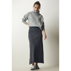 Happiness İstanbul Women's Anthracite Ribbed Knitwear Skirt