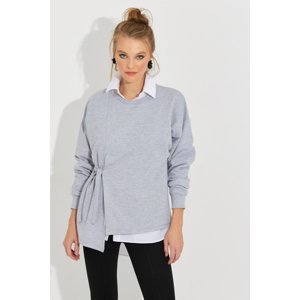 Cool & Sexy Women's Gray Tie-up Sweatshirt Yi2493