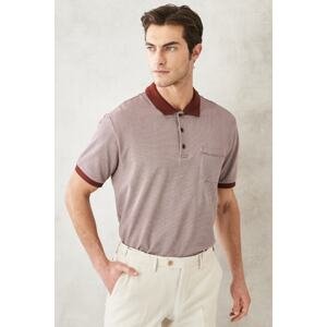 ALTINYILDIZ CLASSICS Men's Grey-burgundy Comfort Fit Relaxed Fit 100% Cotton Polo Neck T-Shirt