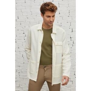 ALTINYILDIZ CLASSICS Men's Beige Comfort Fit Relaxed Cut Hidden Button Collar 100% Cotton Winter Shirt Jacket
