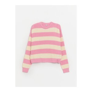 LC Waikiki Girls Kids Crew Neck Striped Long Sleeve Crop Knitwear Sweater