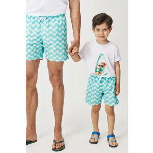 AC&Co / Altınyıldız Classics Boys' White Mint Standard Fit Regular Cut Quick Dry Kids Patterned One-Pocket Swimsuit Marine Shorts.