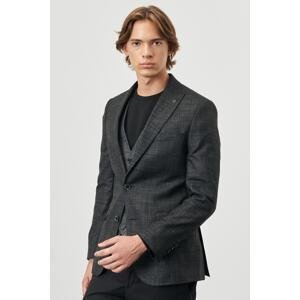 ALTINYILDIZ CLASSICS Men's Black Slim Fit Slim Fit Swallow Collar Patterned Vest Suit